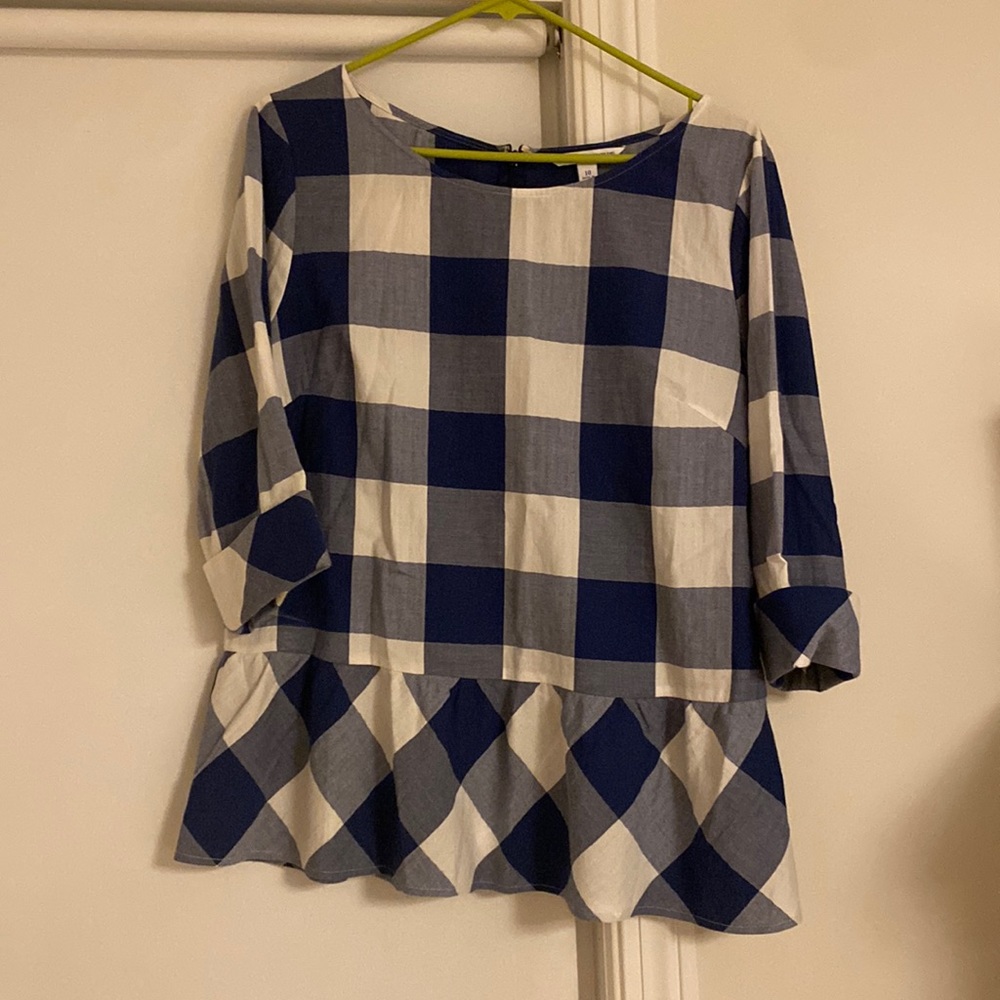 NWOT, Southern Tide, Size 10, blue & white peplum top, never worn